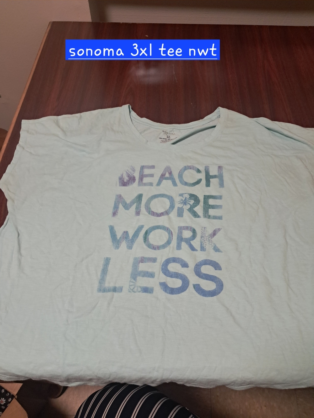 Sonoma Womens Light Blue Graphic Tee - "Beach More Work Less" (3XL)